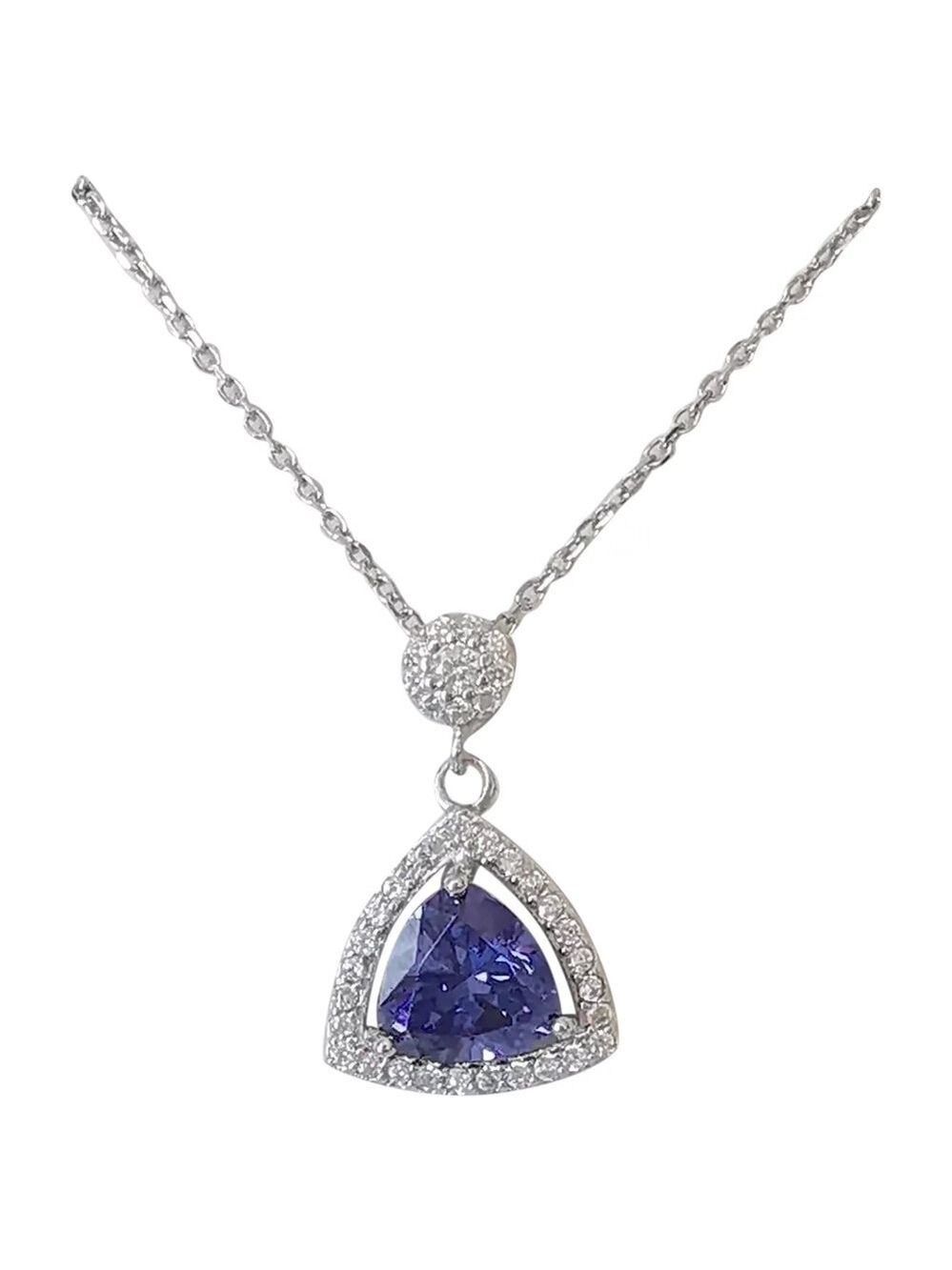 NEW Sapphire cz halo pendant necklace in Sterling Silver